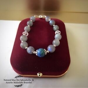 COPY - - Natural  blue fire labradorite( June Birthstone )& Azurite Malachite  …